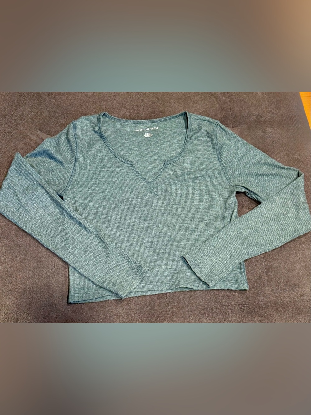American Eagle  Long-Sleeve Ribbed Scoop Top - Teal
